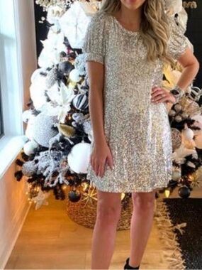 Cable & Gauge Silver Sequin Shift Top